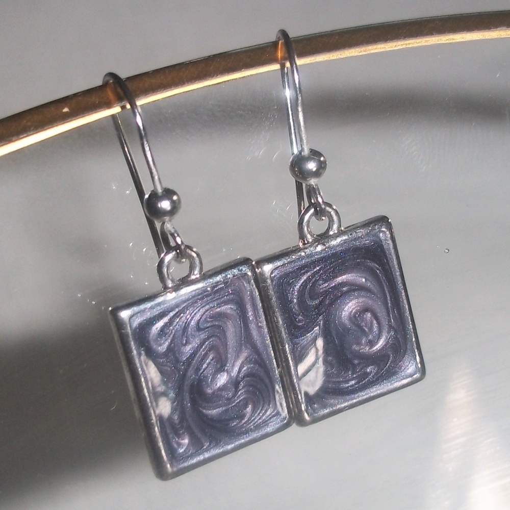 Purple Abstract Cloisonne on Silver Earrings